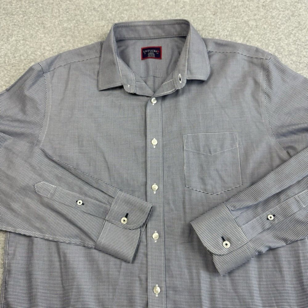 Untuckit Picada Houndstooth Shirt Mens Large Navy White Button Up 100% Cotton